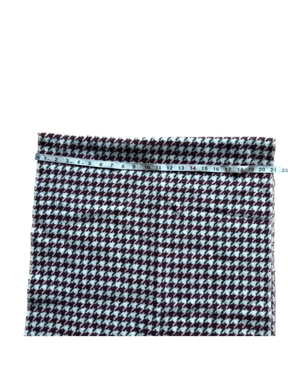 J. Crew Women's Fringed Scarf Burgundy White Houndstooth Oversized Winter Wrap